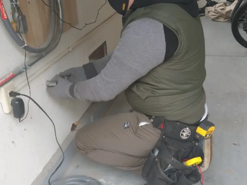 Electrician performing outlet wiring in a Minnehaha garage